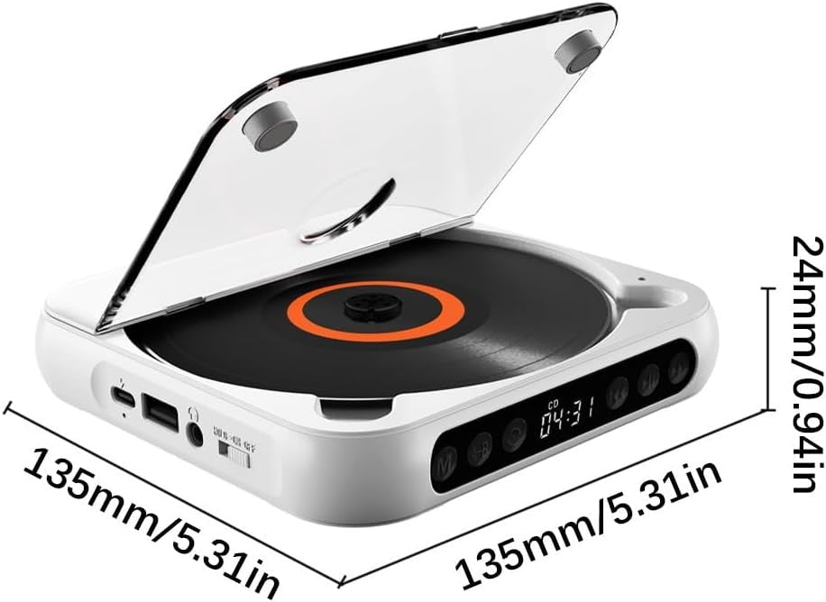 Portable CD Player Bluetooth USB TF A - B Repeat Timer Remote White - Kwikley
