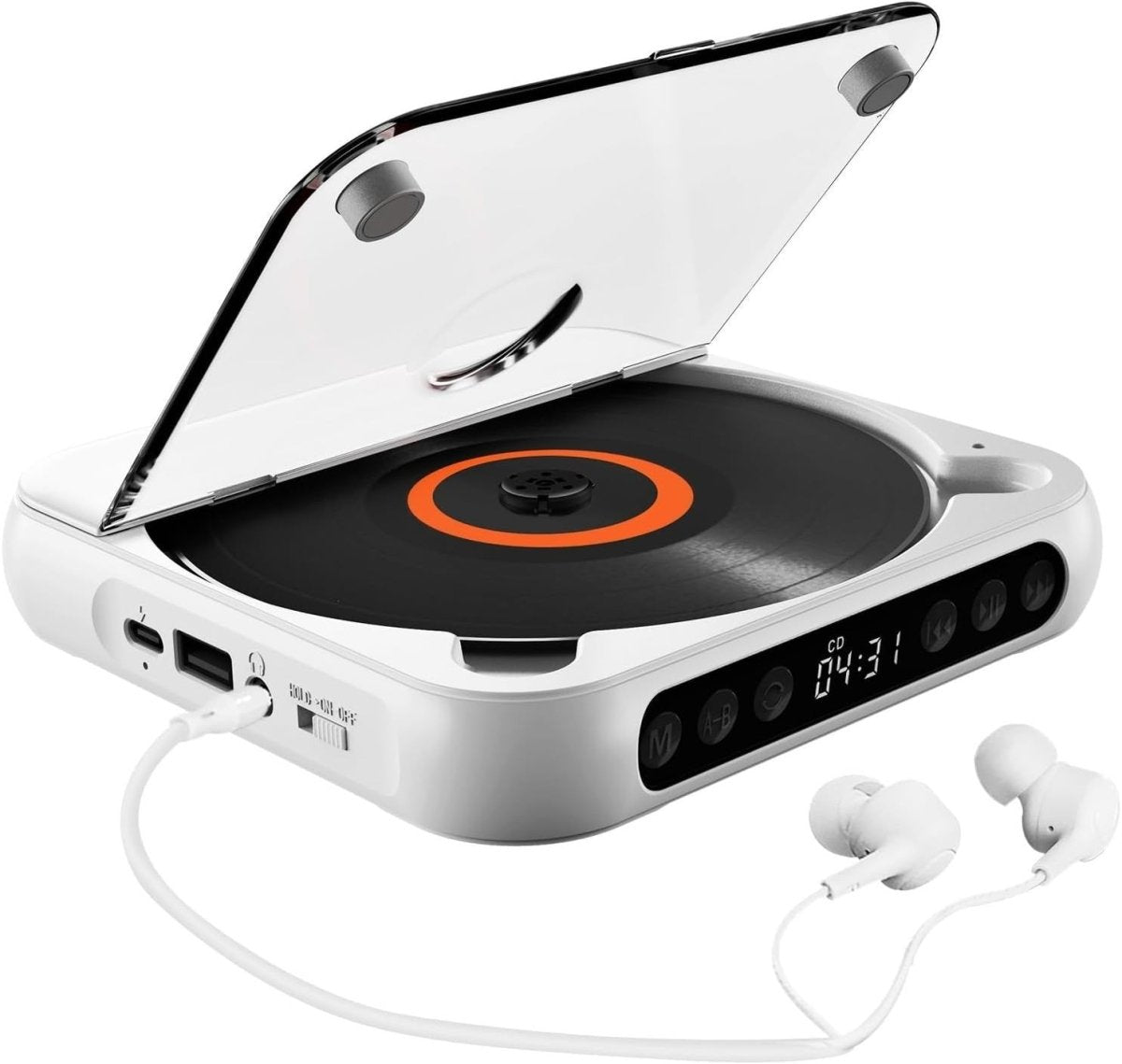 Portable CD Player Bluetooth USB TF A - B Repeat Timer Remote White - Kwikley