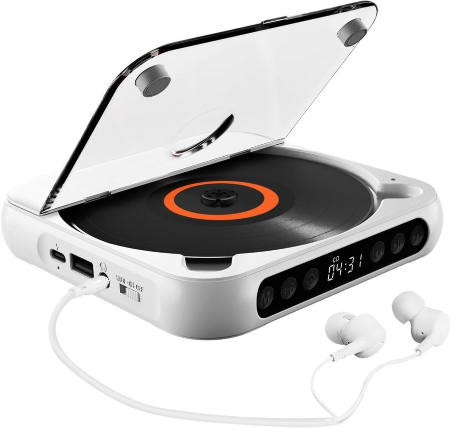 Portable CD Player Bluetooth USB TF A - B Repeat Timer Remote White - Kwikley
