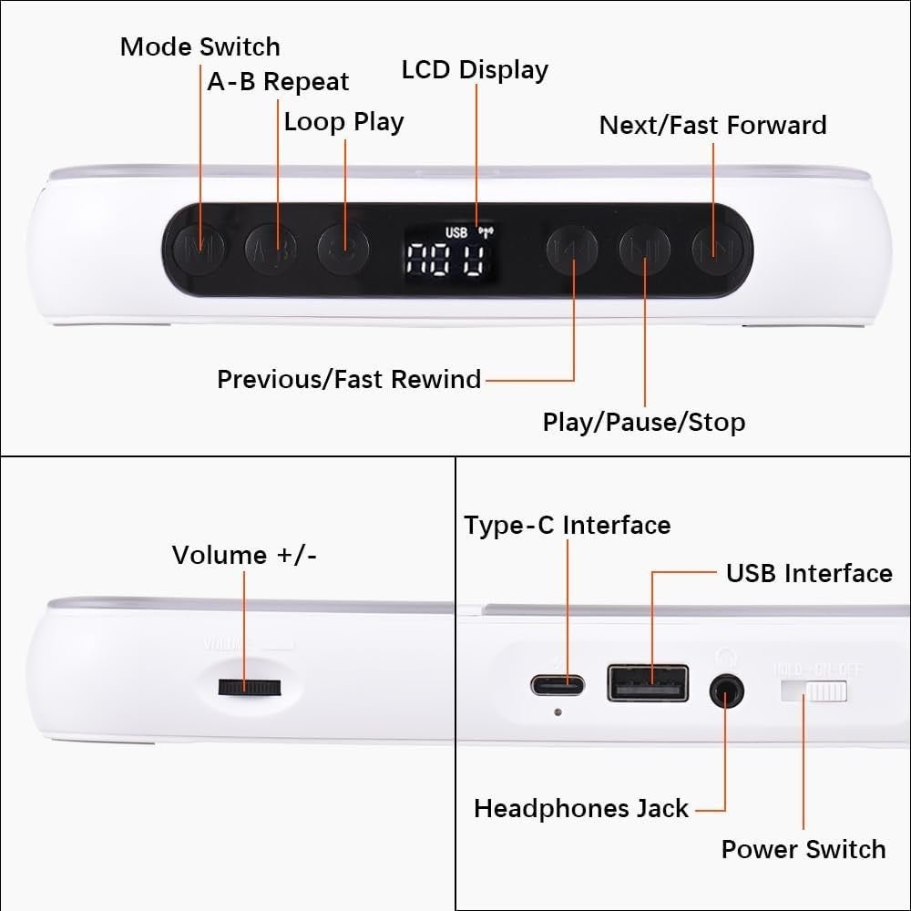 Portable CD Player Bluetooth USB TF A - B Repeat Timer Remote White - Kwikley