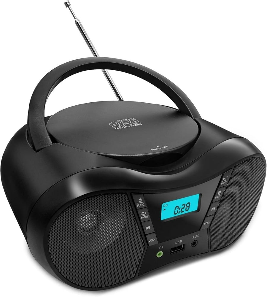 Portable CD Player Boombox Bluetooth FM Radio USB AUX Headphone Jack - Kwikley