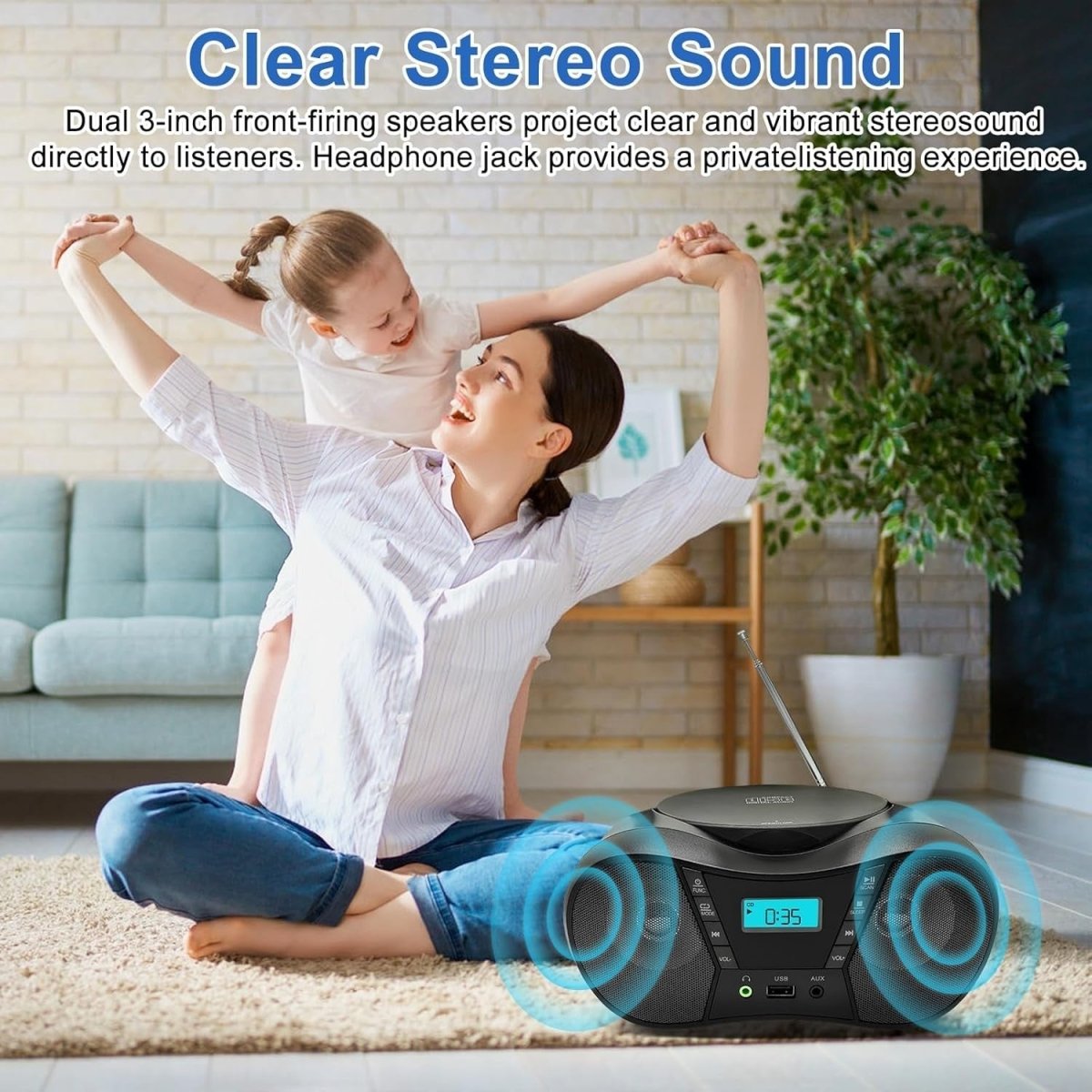 Portable CD Player Boombox Bluetooth FM Radio USB AUX Headphone Jack - Kwikley