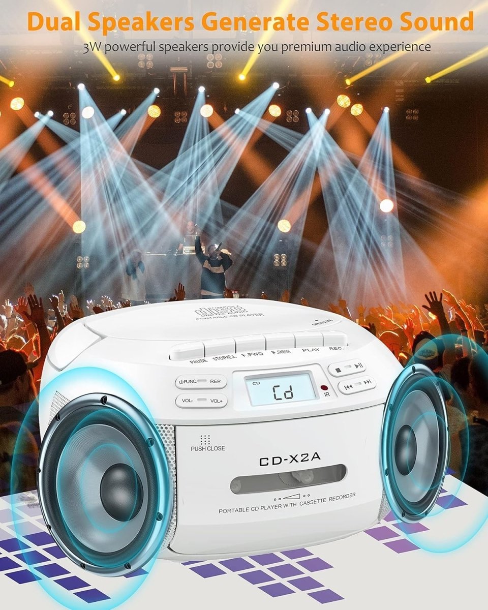 Portable CD Player Boombox Cassette Bluetooth FM USB Remote - Kwikley