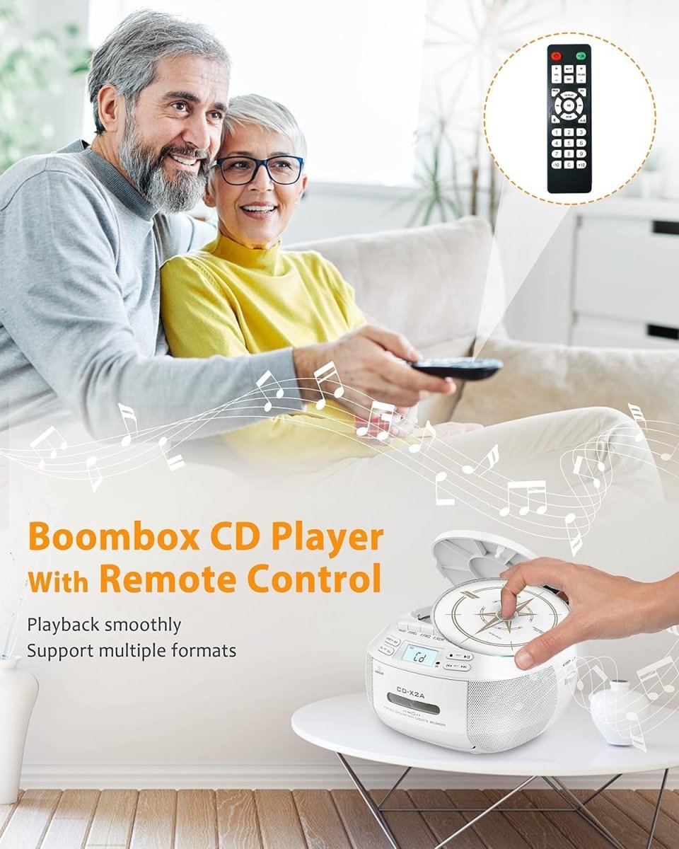 Portable CD Player Boombox Cassette Bluetooth FM USB Remote - Kwikley