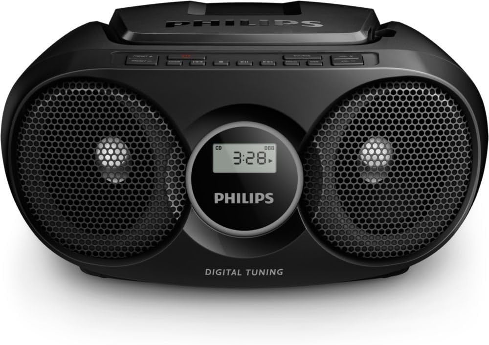 Portable CD Player Boombox FM Radio Stereo Bass Boost AUX Black - Kwikley