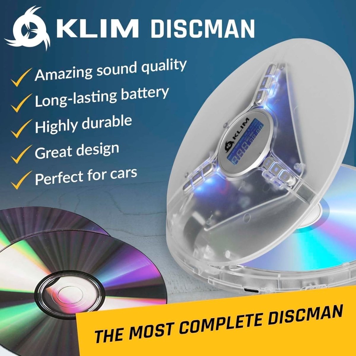 Portable CD Player Discman Clear White Anti - Skip Rechargeable Headphones - Kwikley