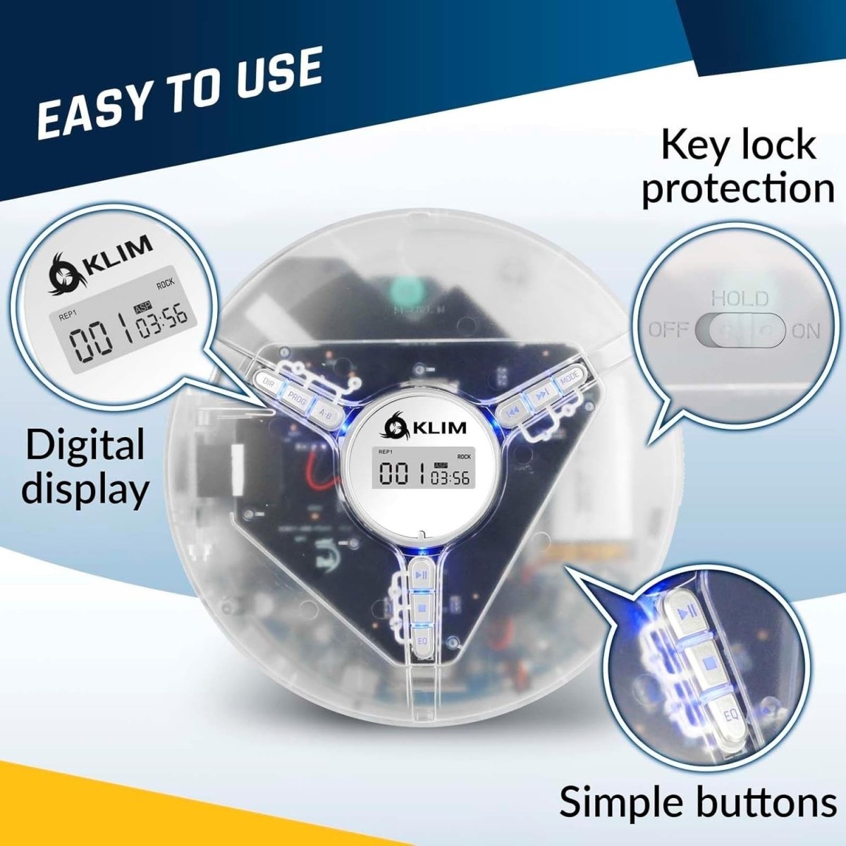 Portable CD Player Discman Clear White Anti - Skip Rechargeable Headphones - Kwikley