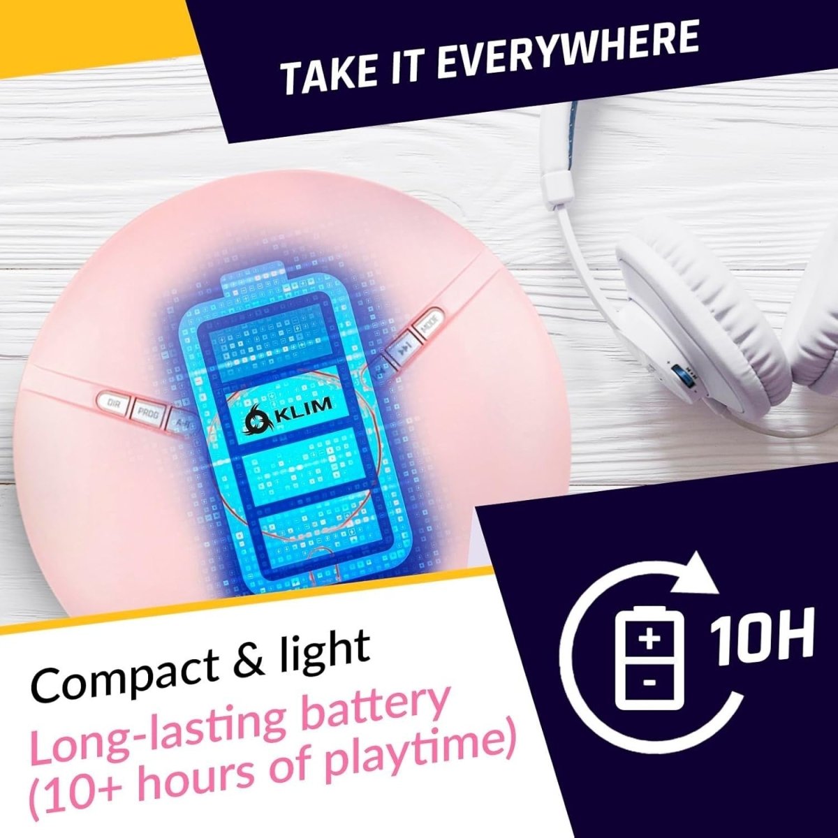 Portable CD Player Discman Pink with Headphones Anti - Skip Rechargeable - Kwikley