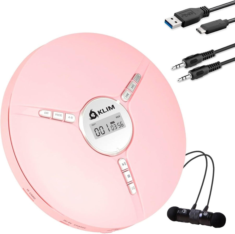 Portable CD Player Discman Pink with Headphones Anti - Skip Rechargeable - Kwikley