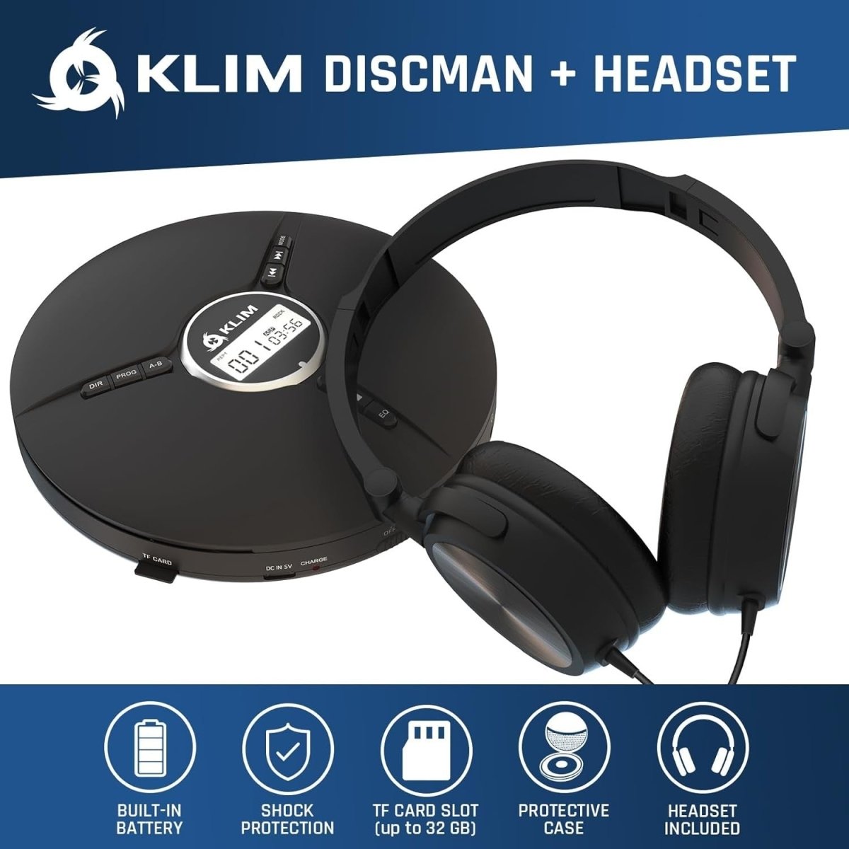 Portable CD Player Discman Rechargeable Anti - Skip w/ Headphones Black - Kwikley