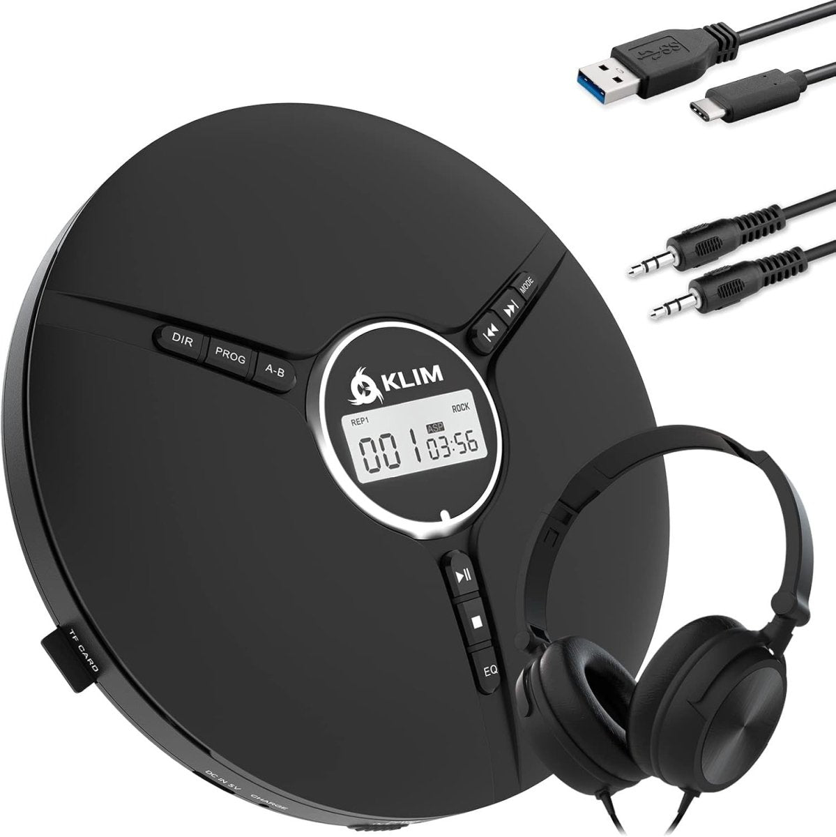 Portable CD Player Discman Rechargeable Anti - Skip w/ Headphones Black - Kwikley