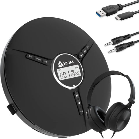 Portable CD Player Discman Rechargeable Anti-Skip w/ Headphones Black