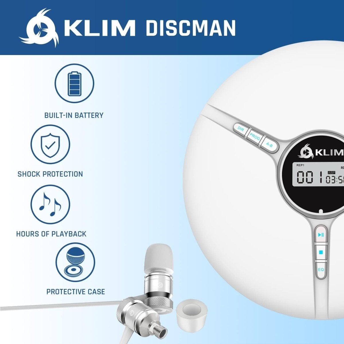 Portable CD Player Discman White Anti - Skip Rechargeable w/ Headphones - Kwikley