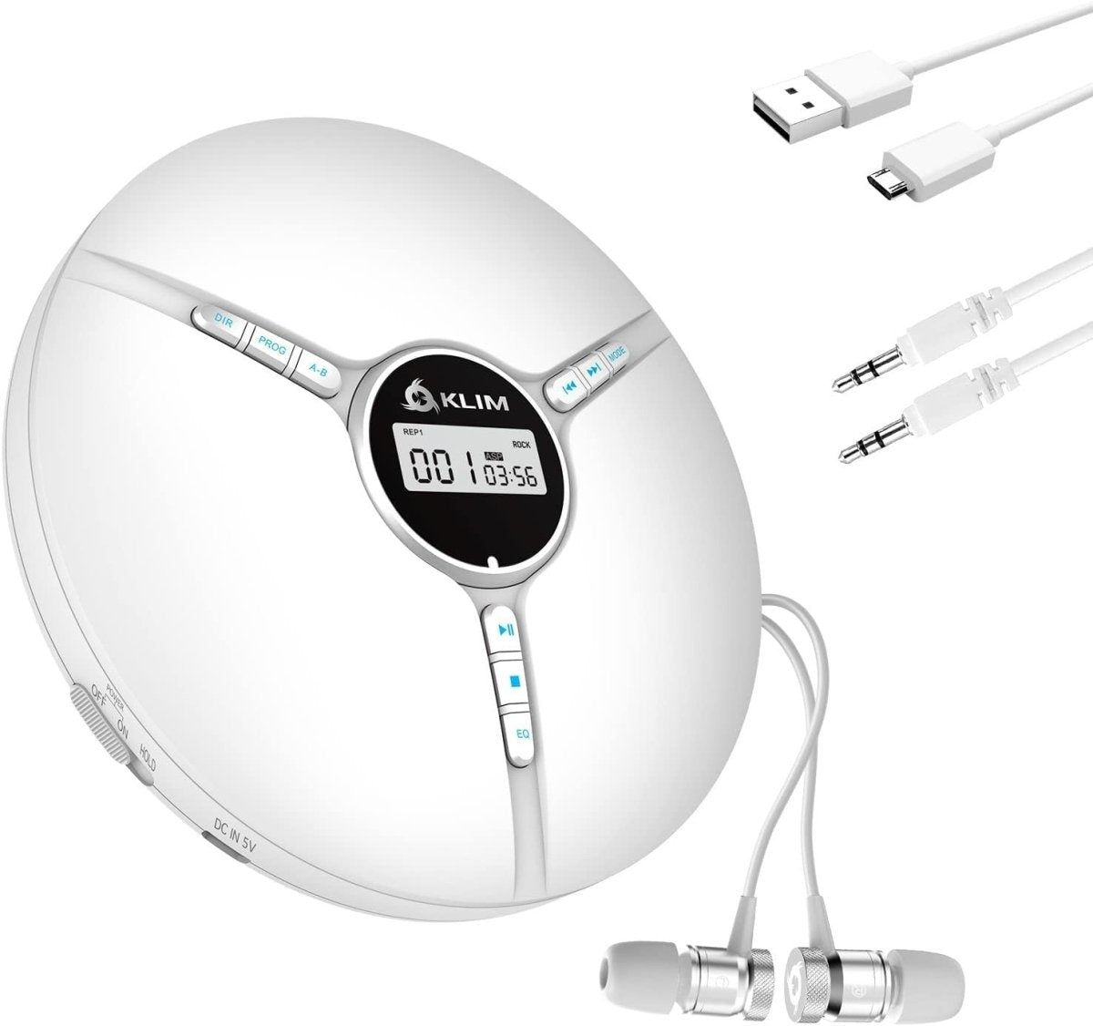 Portable CD Player Discman White Anti - Skip Rechargeable w/ Headphones - Kwikley