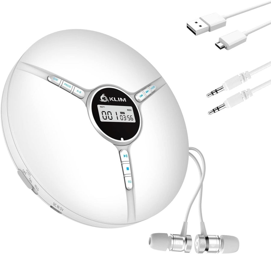Portable CD Player Discman White Anti - Skip Rechargeable w/ Headphones - Kwikley