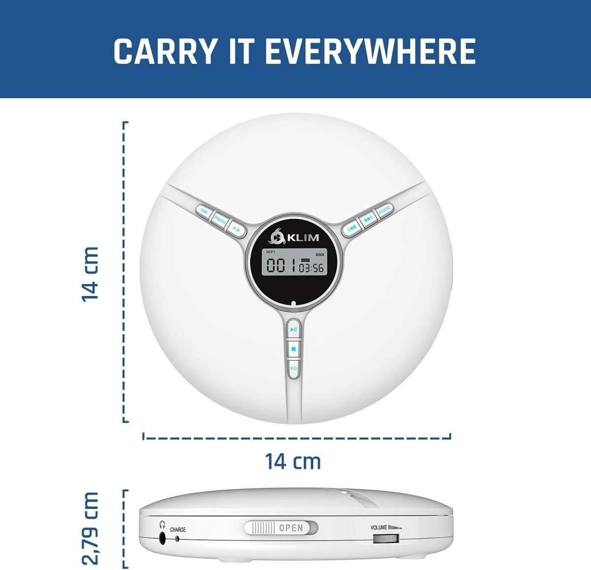 Portable CD Player Discman White Anti - Skip Rechargeable w/ Headphones - Kwikley