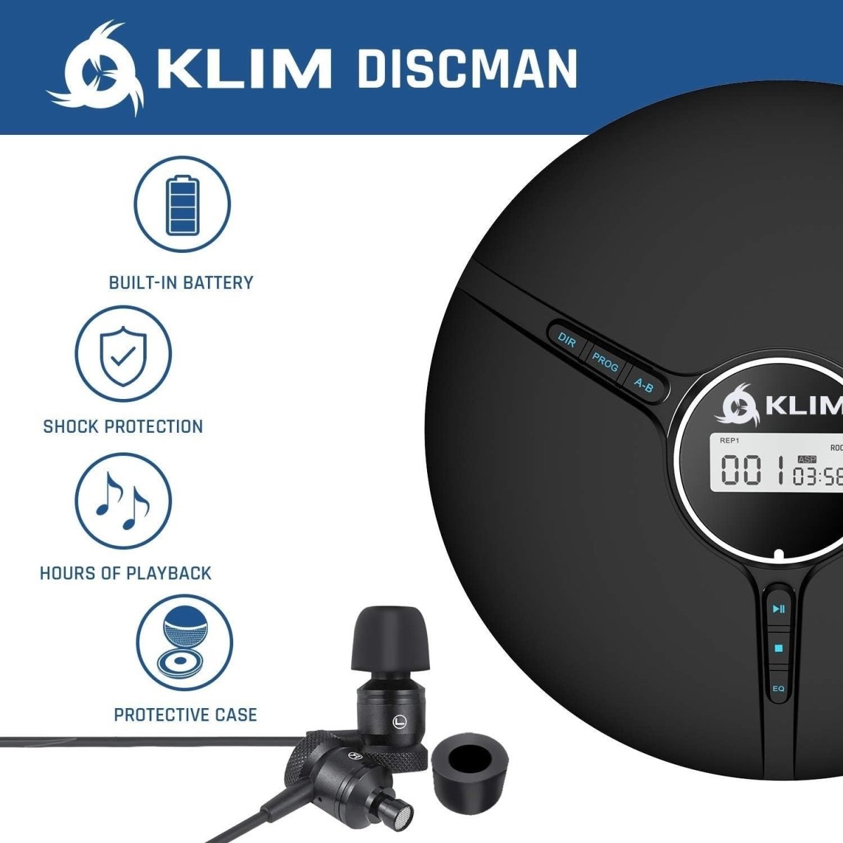 Portable CD Player Discman with Headphones Anti - Skip Rechargeable AUX - Kwikley