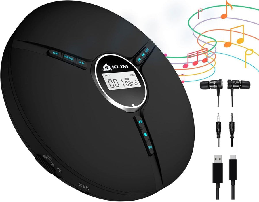 Portable CD Player Discman with Headphones Anti - Skip Rechargeable AUX - Kwikley
