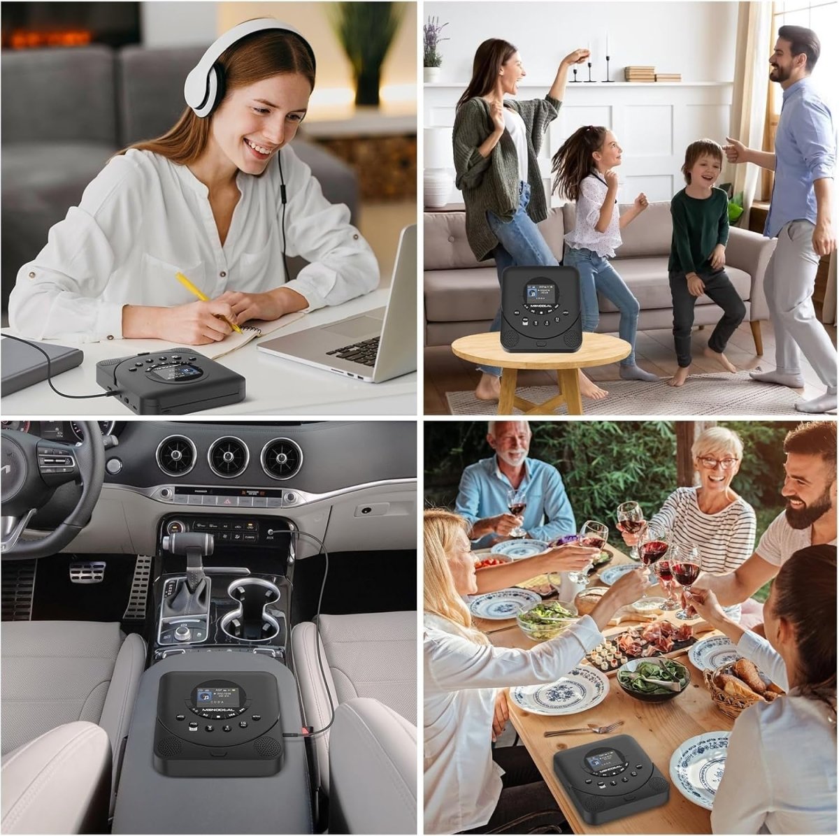 Portable CD Player Dual Stereo w/ Rechargeable Battery TF Card FM Car - Kwikley