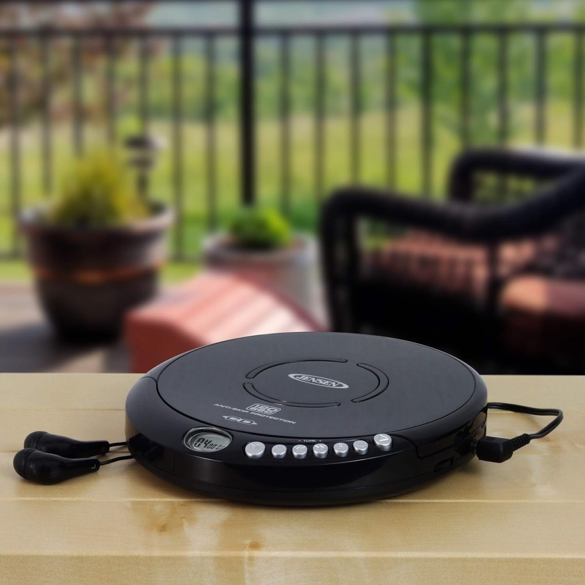 Portable CD Player FM Radio Anti Skip LCD Sport Earbuds Black - Kwikley
