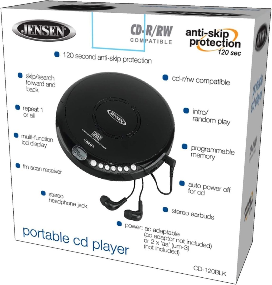 Portable CD Player FM Radio Anti Skip LCD Sport Earbuds Black - Kwikley