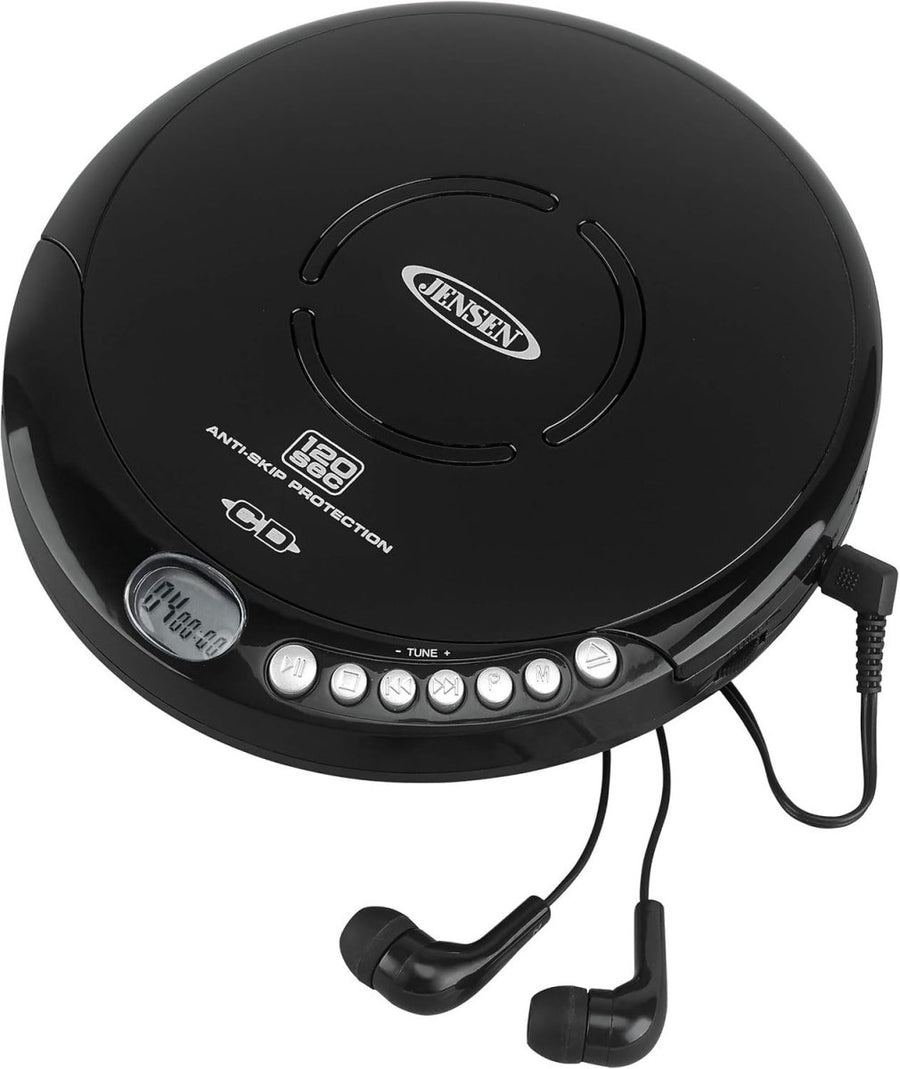 Portable CD Player FM Radio Anti Skip LCD Sport Earbuds Black - Kwikley
