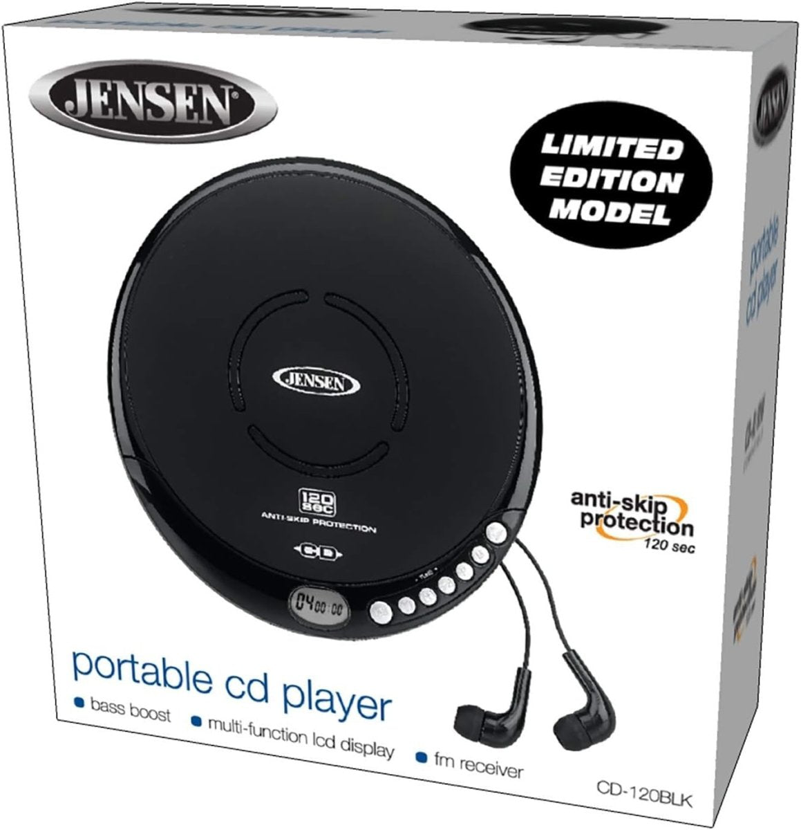 Portable CD Player FM Radio Anti Skip LCD Sport Earbuds Black - Kwikley