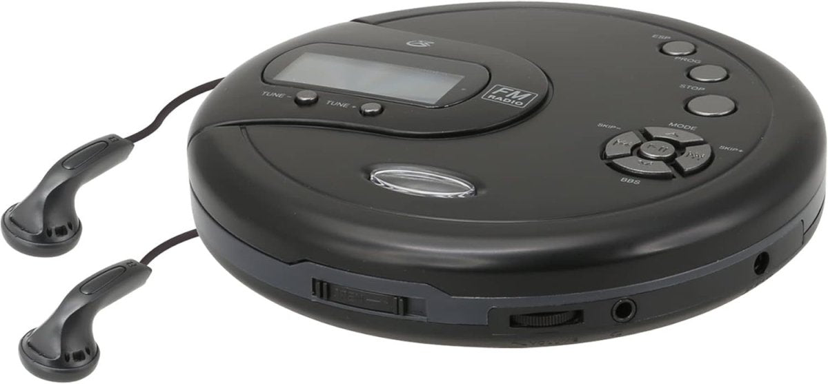 Portable CD Player FM Radio Anti Skip Stereo Earbuds Black AUX - Kwikley