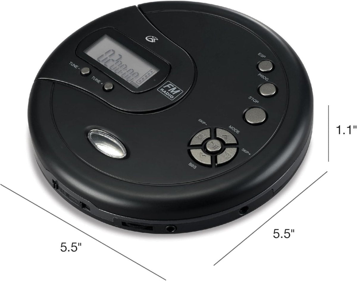Portable CD Player FM Radio Anti Skip Stereo Earbuds Black AUX - Kwikley