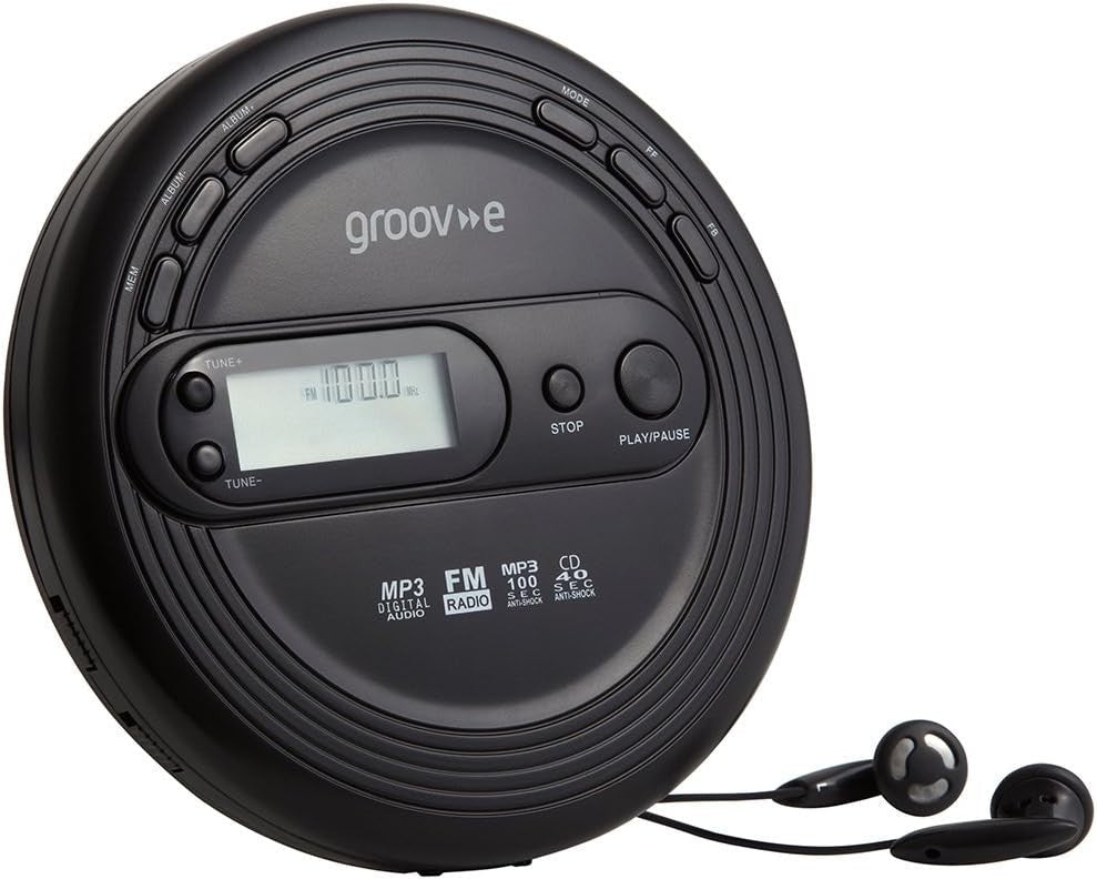 Portable CD Player FM Radio MP3 Anti Skip Earphones Micro USB Black - Kwikley