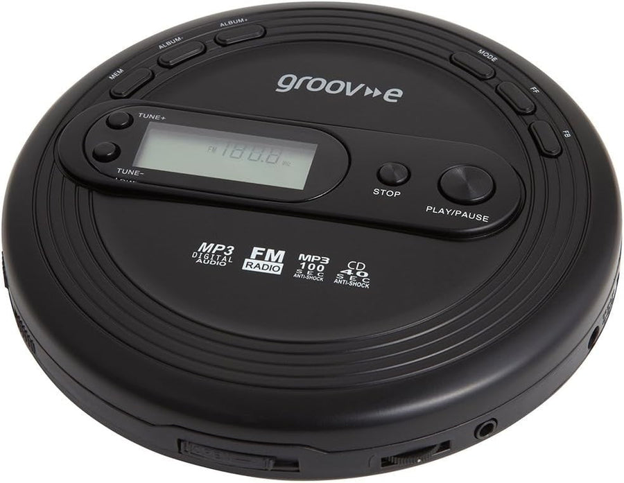 Portable CD Player FM Radio MP3 Anti Skip Earphones Micro USB Black - Kwikley