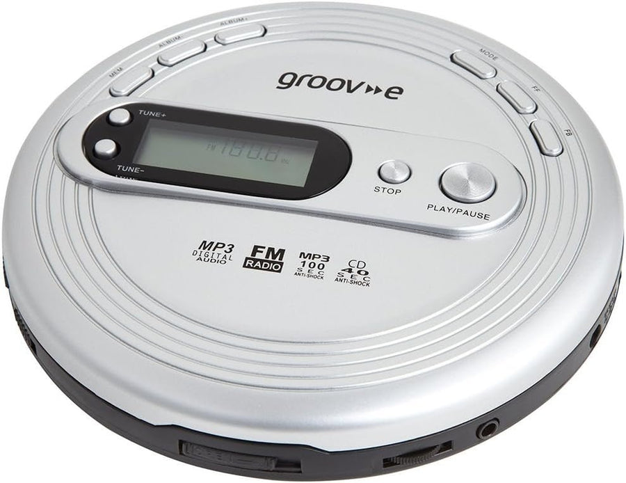 Portable CD Player FM Radio MP3 Anti Skip Earphones Micro USB Silver - Kwikley