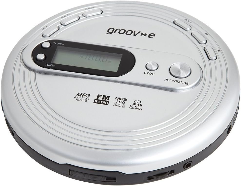 Portable CD Player FM Radio MP3 Anti Skip Earphones Micro USB Silver - Kwikley