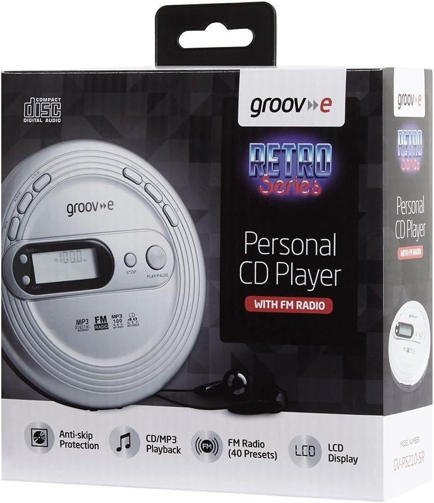 Portable CD Player FM Radio MP3 Anti Skip Earphones Micro USB Silver - Kwikley
