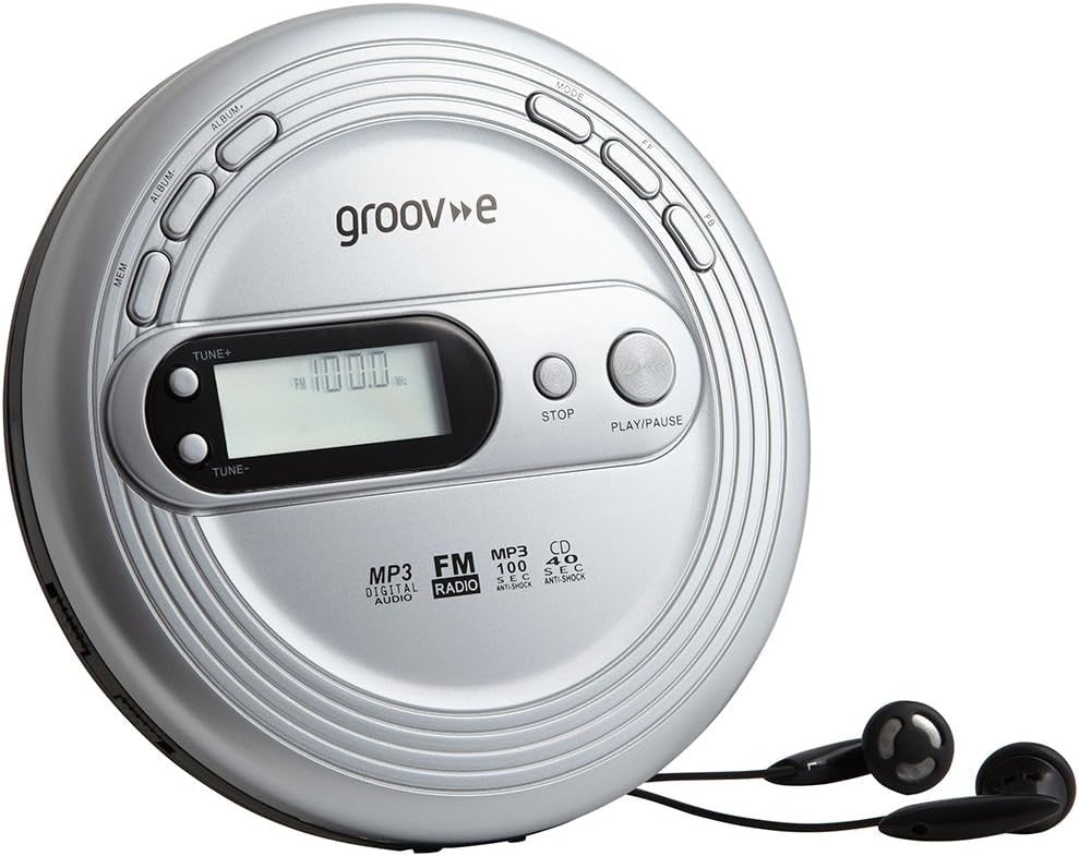 Portable CD Player FM Radio MP3 Anti Skip Earphones Micro USB Silver - Kwikley