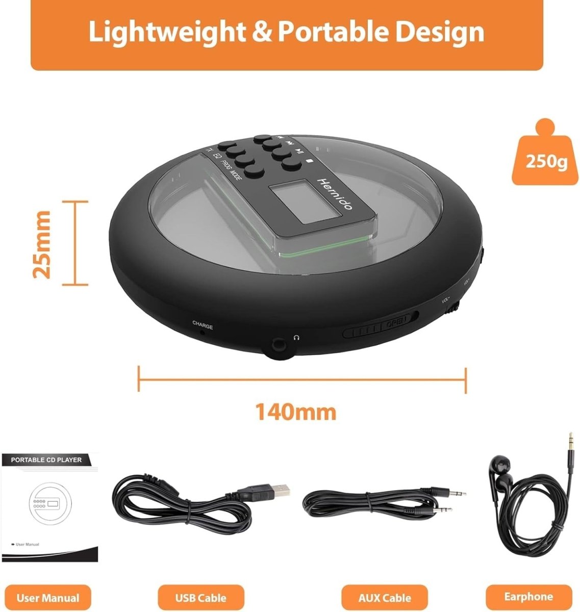 Portable CD Player for Car FM Transmitter Rechargeable Anti Skip - Kwikley