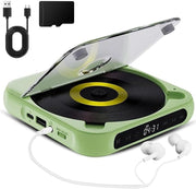 Portable CD Player HiFi Sound Rechargeable Bluetooth AUX Green - Kwikley