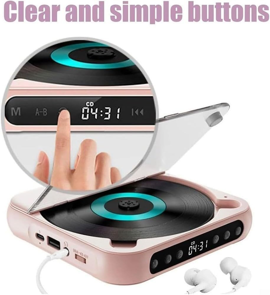 Portable CD Player HiFi Sound Rechargeable Bluetooth AUX Green - Kwikley
