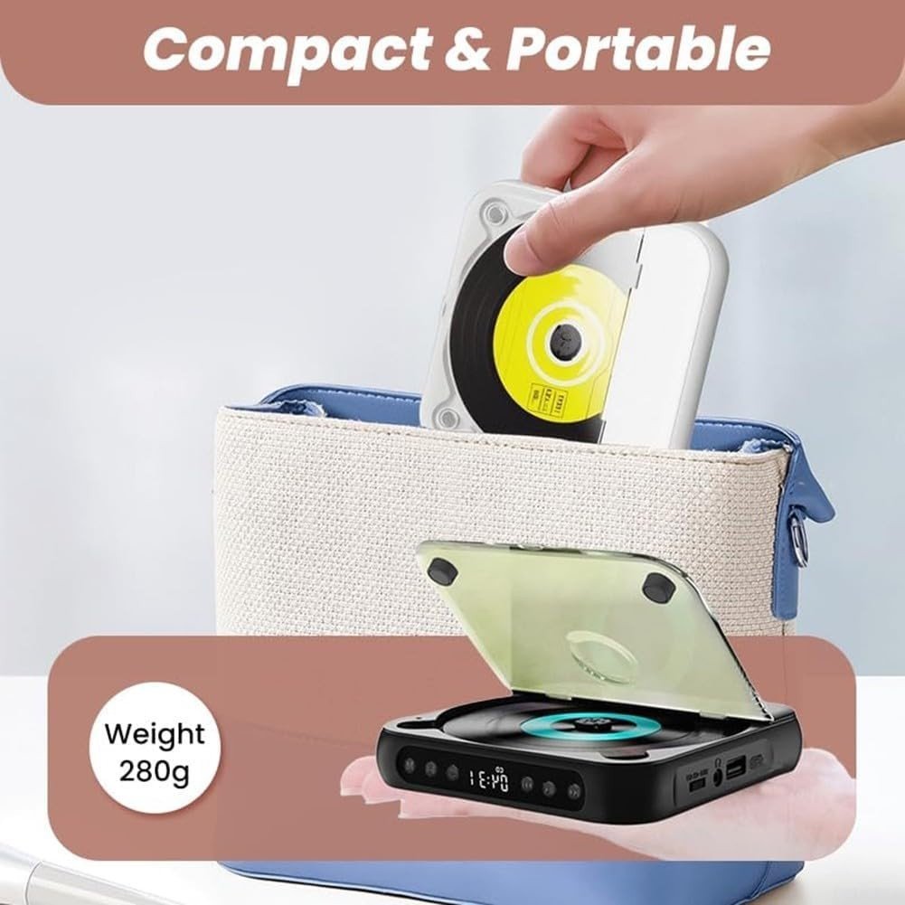 Portable CD Player HiFi Sound Rechargeable Bluetooth AUX Green - Kwikley