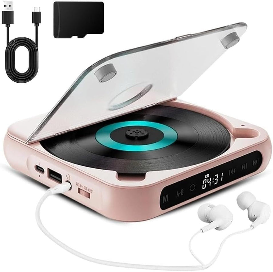 Portable CD Player HiFi Sound Rechargeable Wireless Wired Pink - Kwikley