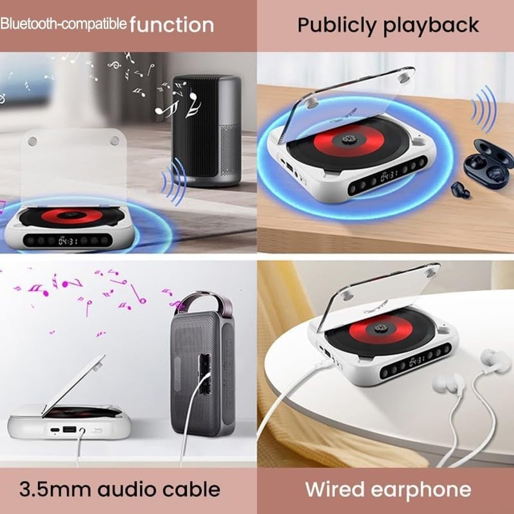 Portable CD Player HiFi Sound Rechargeable Wireless Wired Pink - Kwikley