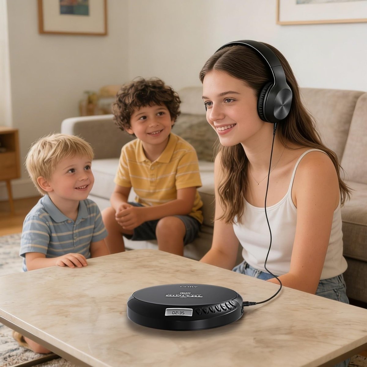 Portable CD Player MP3 FM Radio Anti Skip Stereo Headphones Black - Kwikley