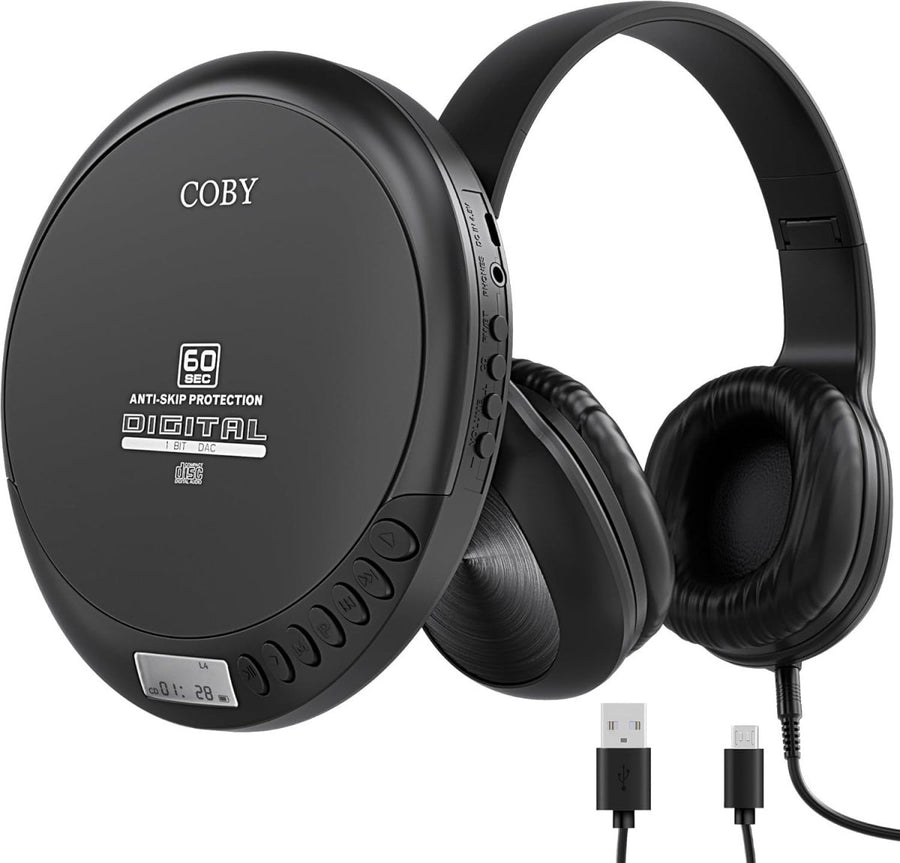 Portable CD Player MP3 FM Radio Anti Skip Stereo Headphones Black - Kwikley