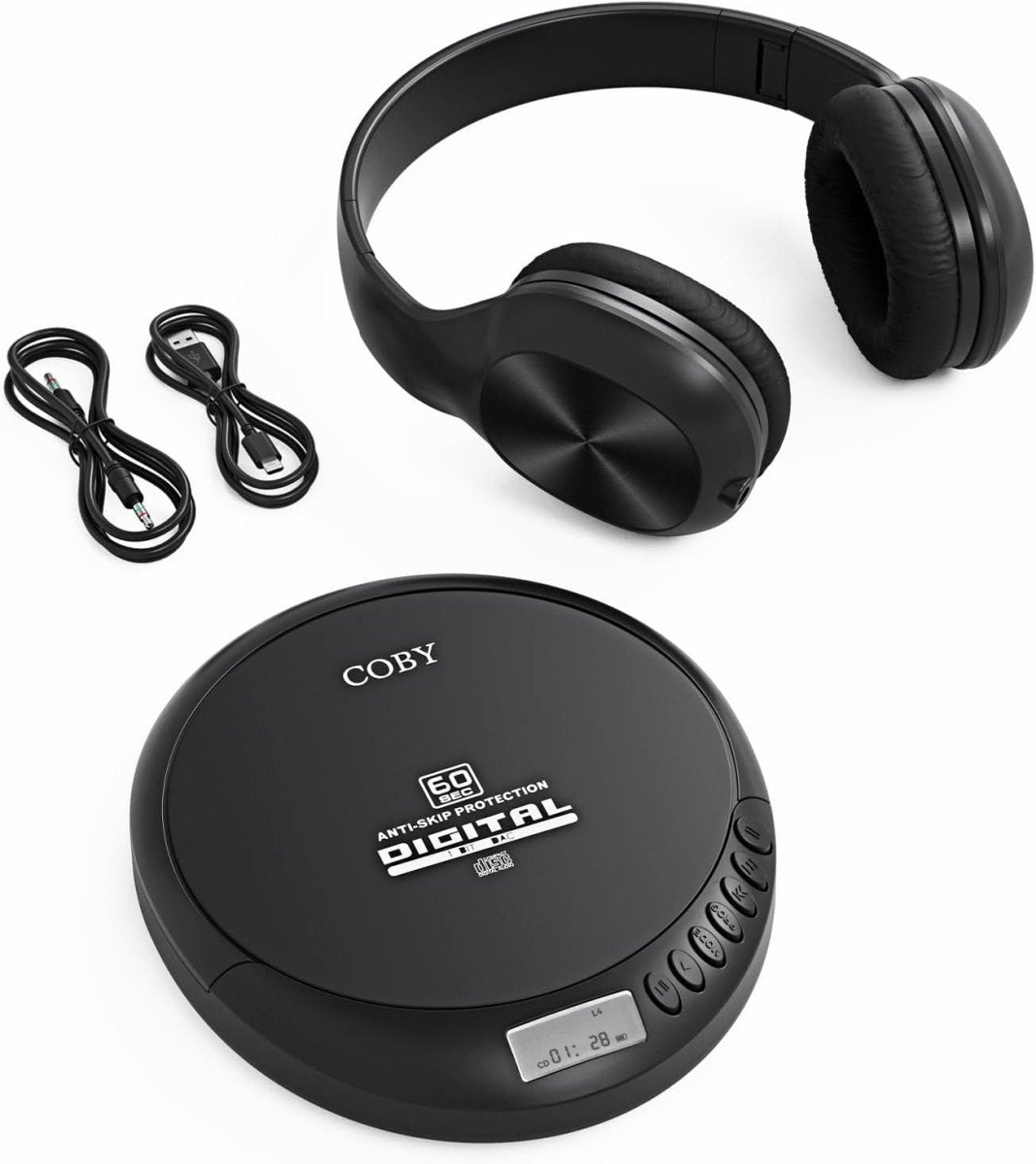 Portable CD Player MP3 FM Radio Anti Skip Stereo Headphones Black - Kwikley