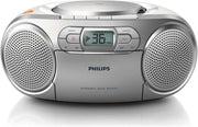 Portable CD Player Radio Cassette Stereo Boombox Audio In Silver - Kwikley
