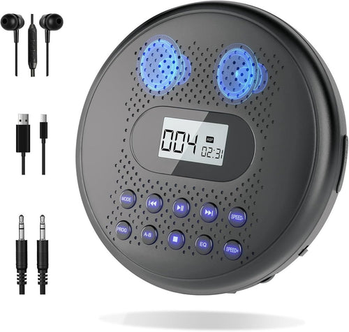 Portable CD Player Rechargeable Dual Speakers Anti - Skip AUX w/ Headphones - Kwikley