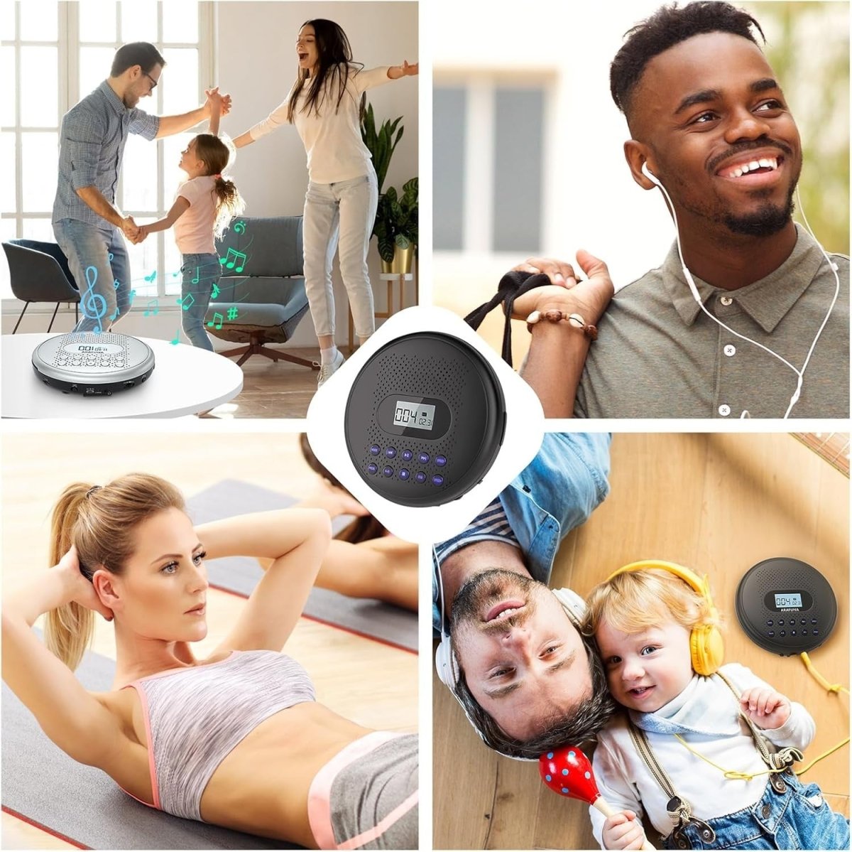 Portable CD Player Rechargeable Dual Speakers Anti - Skip AUX w/ Headphones - Kwikley