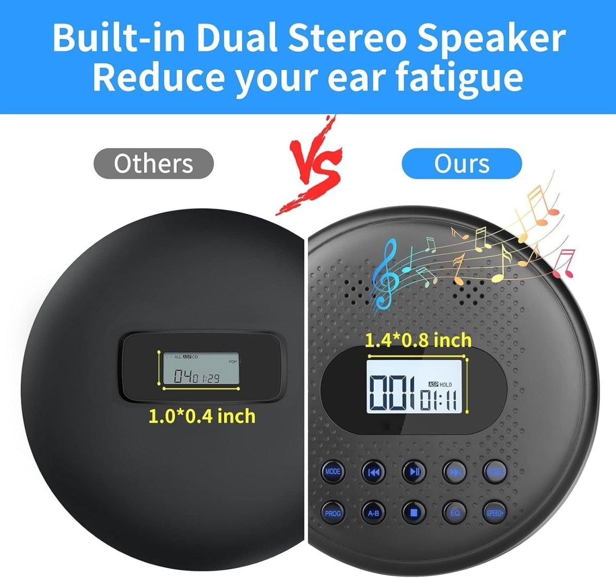 Portable CD Player Rechargeable Dual Speakers Anti - Skip AUX w/ Headphones - Kwikley