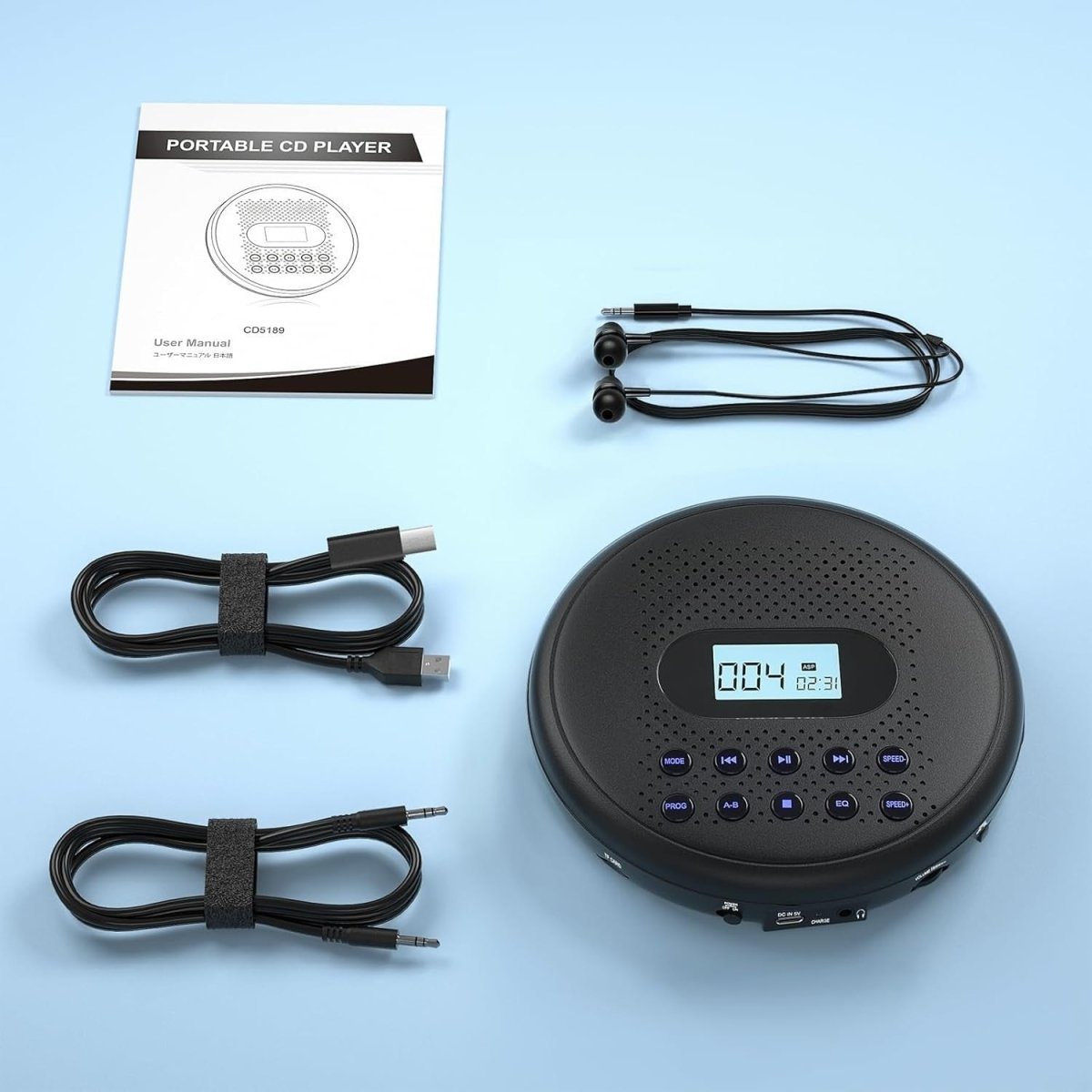 Portable CD Player Rechargeable Dual Speakers Anti - Skip AUX w/ Headphones - Kwikley