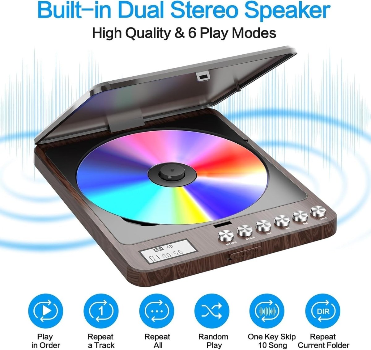 Portable CD Player Rechargeable Dual Speakers Anti - Skip Dual Headphone - Kwikley